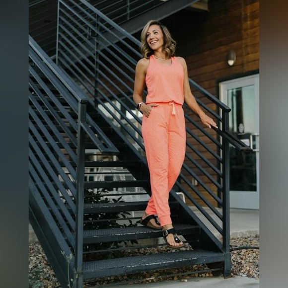 ZYIA Jumpsuit Women's Size‎ Medium Coral Orange One-Piece Buttery-Soft Stretch - Picture 6 of 15